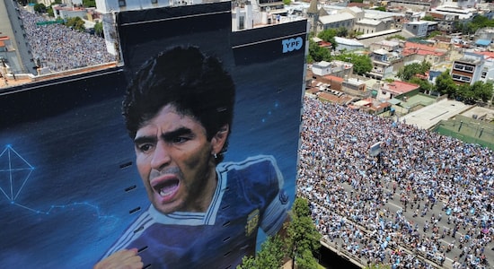 Giant banners and posters of late legendary footballer and Argentina's national icon Diego Maradona have been errected all over Buenos Aires. 