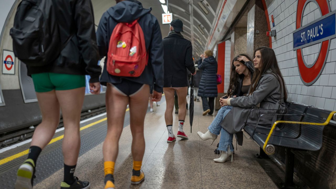London Underground passengers partially disrobe for No Trousers Day