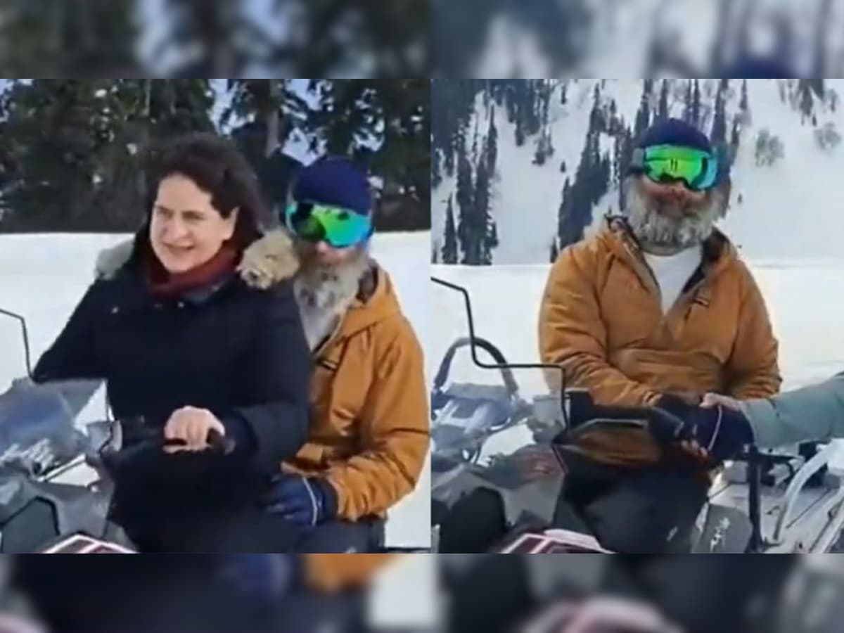 WATCH | Rahul, Priyanka Gandhi enjoy snow scooter ride in Gulmarg