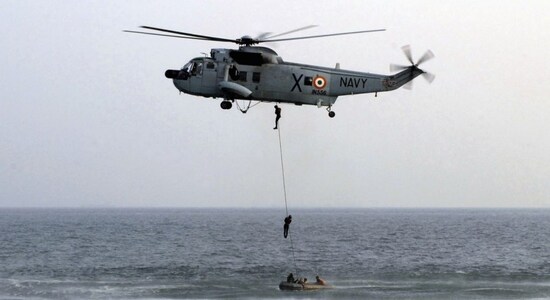 Indian Navy helicopter makes emergency landing off Mumbai coast; three crew rescued safely