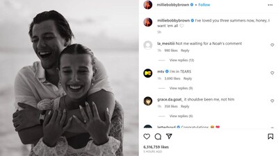 Stranger Things Millie Bobby Brown engaged at 19, to marry 20-year-old Jake  Bongiovi - CNBC TV18