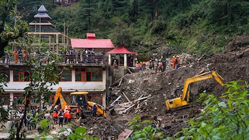 Shimla: Rescue workers remove debris during search operation for survivors after a landslide following torrential rain, in Shimla, Wednesday, Aug. 16, 2023. (PTI Photo)(