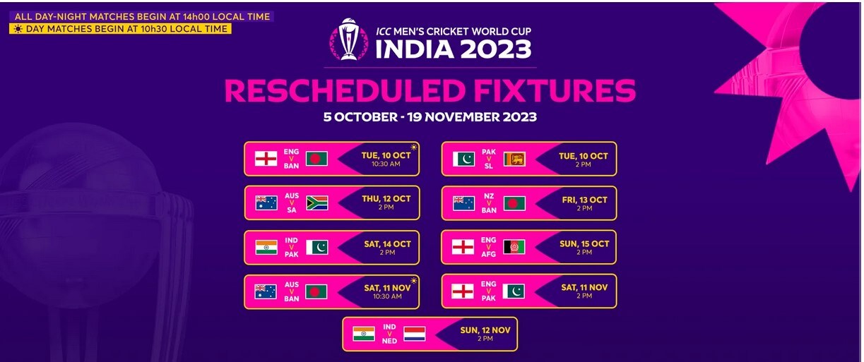 Icc Releases Revised Schedule For Cricket World Cup 2023 Nine Matches Including Ind Vs Pak Game 5047