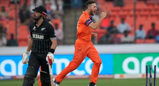 Darly Mitchell Was Dismissed On The First Ball Of The 40Th Over As He Was Clean Bowled By Paul Van Meekeren. New Zealand's Score At The Fall Of Mitchell's Wicket Read 238/4. (Image: Ap) Darly Mitchell Was Dismissed On The First Ball Of The 40Th Over As He Was Clean Bowled By Paul Van Meekeren. New Zealand's Score At The Fall Of Mitchell's Wicket Read 238/4. (Image: Ap)
