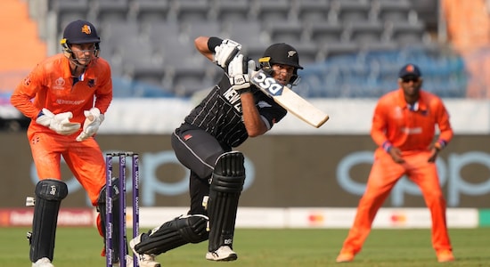 Rachin Ravindra Came Up With Another Decent Offering With The Bat As He Completed His Fifty. The Young Batter Struck Hundred On His World Cup Debut Against England In The First Match Of The Tournament. The Youngster Departed Soon After Getting To Fifty As He Edged A Delivery By Roelof Van Der Merwe And Was Caught By Scott Edwards Behind The Wickets. New Zealand Were 185/3 At The Fall Of Ravindra's Wicket. (Image: Ap) Rachin Ravindra Came Up With Another Decent Offering With The Bat As He Completed His Fifty. The Young Batter Struck Hundred On His World Cup Debut Against England In The First Match Of The Tournament. The Youngster Departed Soon After Getting To Fifty As He Edged A Delivery By Roelof Van Der Merwe And Was Caught By Scott Edwards Behind The Wickets. New Zealand Were 185/3 At The Fall Of Ravindra's Wicket. (Image: Ap)
