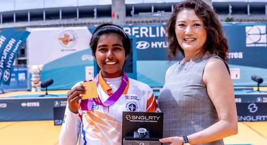 Teenage sensation Aditi Gopichand Swami made history as she became the youngest World Archery Champion in the World Cup-era (2006 and on) and claimed India’s first-ever individual title at the 2023 Hyundai World Archery Championships with compound women’s gold in Berlin. The 17-year-old beat Andrea Becerra, 149-147, in the showpiece to become a double world champion, having earned compound women’s team gold. (Image: worldarchery.sport)
