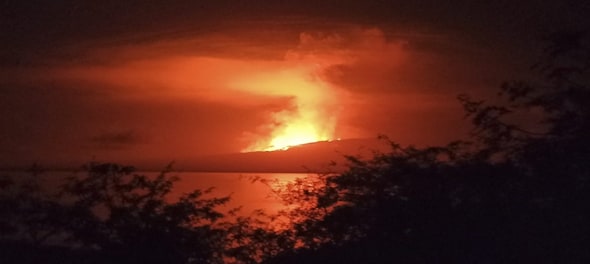 Galapagos island volcano causes sea-bound lava flow after eruption