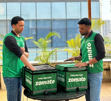 Zomato CEO Deepinder Goyal (right) made a few deliveries in the now-junked green uniforms along with Rakesh Ranjan, the CEO of food ordering and delivery business. (Source: @deepigoyal/X)